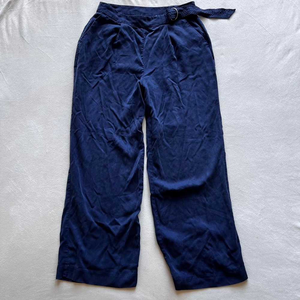Gap Navy Blue Wide Leg Pants with Belt Size 10 Flowy Office Academia Career